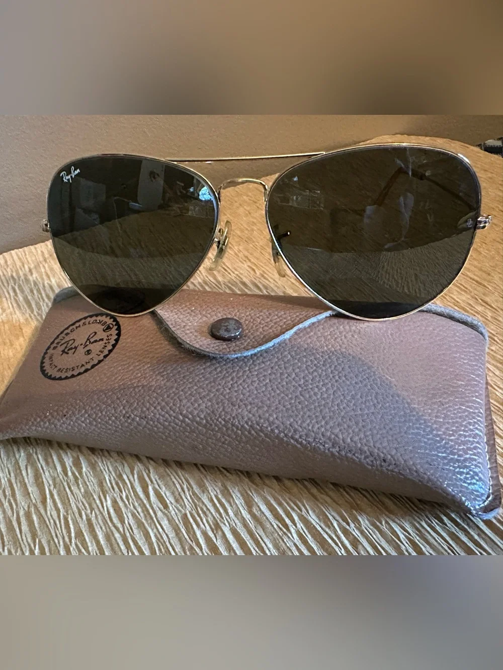 Vintage Ray-Ban Gold Frame Aviator Sunglasses with Dark Gray Lenses